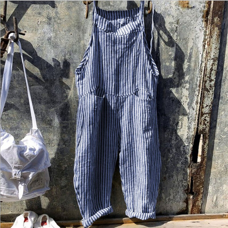 High Quality 2023 Spring Autumn Casual Women's Fashion Cotton Overalls Bohemian Stripe Casual Overalls