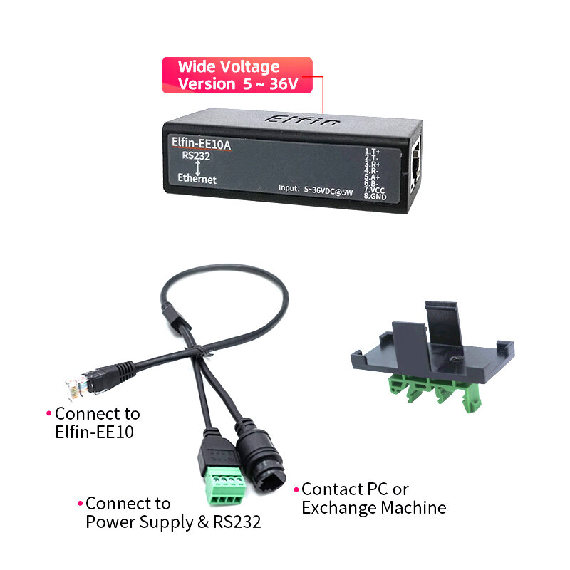 Port seri RS232 ke Server Perangkat Ethernet konverter IOT Elfin-EE10 mendukung TCP/IP Telnet Modbus protokol TCP