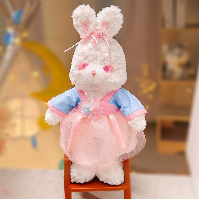 Muñeca de conejo Hanfu, juguete de colección suave, Animal de peluche