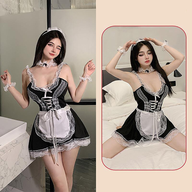 Zabawna bielizna do klubów nocnych czysta pożądanie słodka pokojówka zestaw Pure Desire Sexy Rib Maid uwodzenie mundur