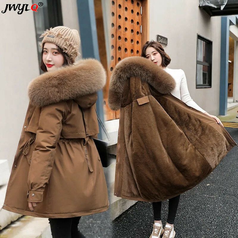 2023 moda inverno fodera in lana giacca con cappuccio donna Parka Casual collo di pelliccia più velluto caldo Streetwear donna cappotti giacche larghe