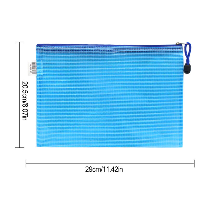 File Mesh Bag Home Office School Wallet Receipt Folder Portable Net Pouch Pocket with Zipper Kids Adults B5 Blue