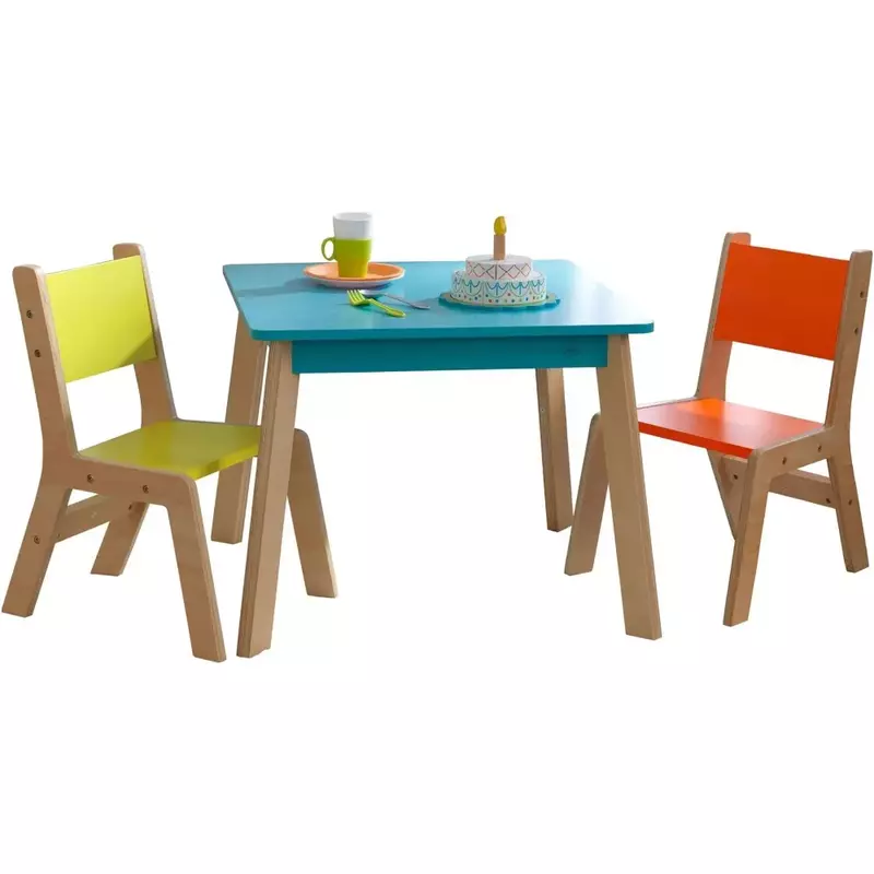 طقم طاولة وكرسي حديث للأطفال ، أثاث خشبي بألوان زاهية ، هدية تمييز للأعمار من 3 إلى 8 سنوات