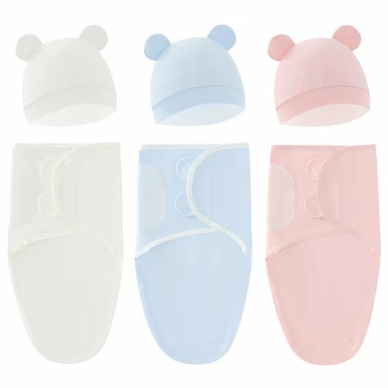 Kantong Tidur Bayi Baru Lahir 0-3 Bulan dengan Set Topi Selimut Bedung Bayi Dapat Disesuaikan Musim Panas Katun Lembut Sejuk Tipis untuk Anak Laki-laki dan Perempuan