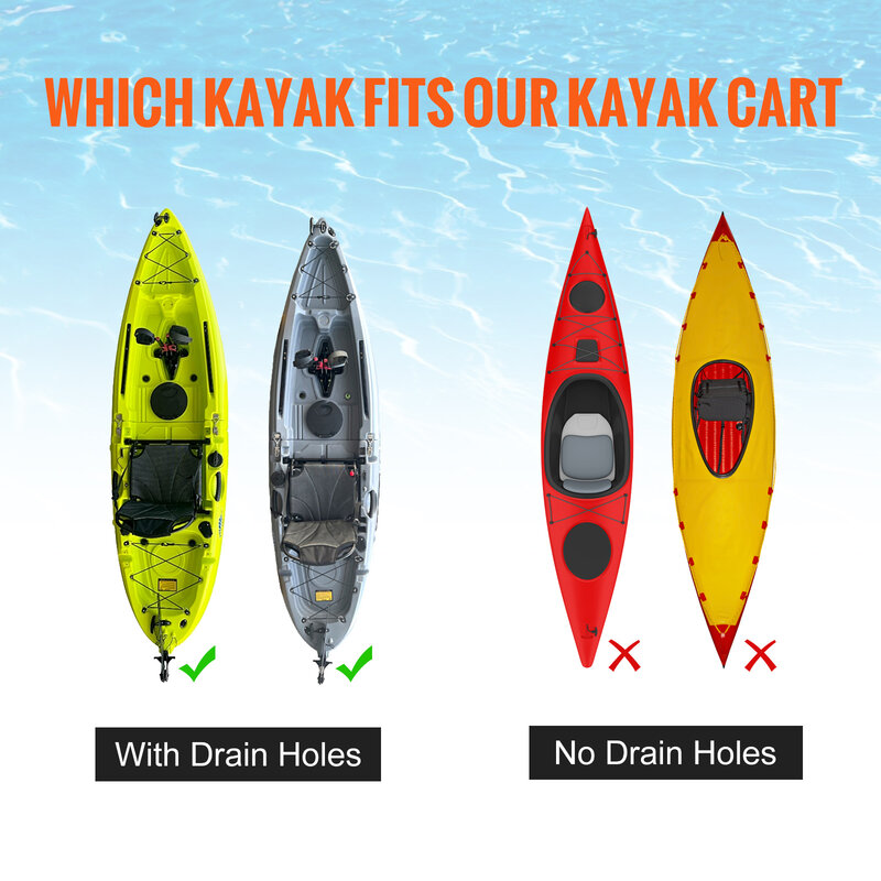 VEVOR Chariot Transport Kayak Réglable Canoë Bateaux 127kg Roues Pleines 25,4cm