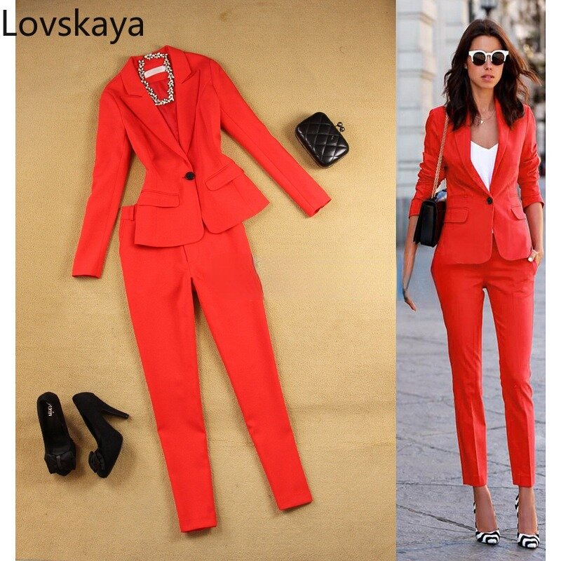Neuer schlanker minimalisti scher Anzug kleine rote Hose Füße Hose zweiteiliger Anzug Frühling und Sommer Frauen