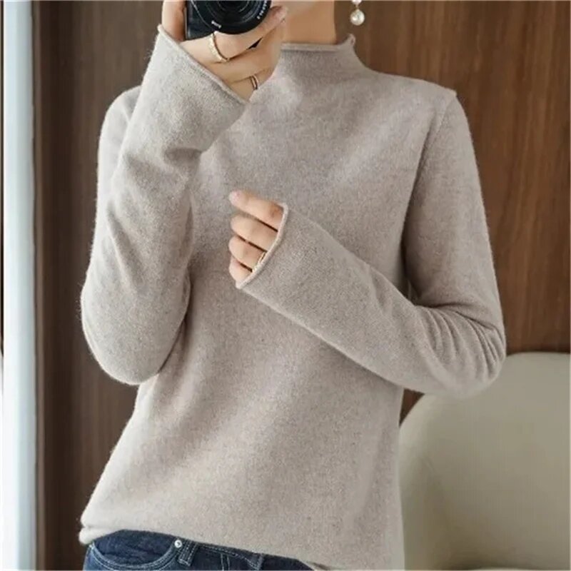 Suéter de Cachemira de Cuello medio alto para mujer, jersey de lana de alta calidad, Jersey de punto cálido, otoño e invierno, nuevo