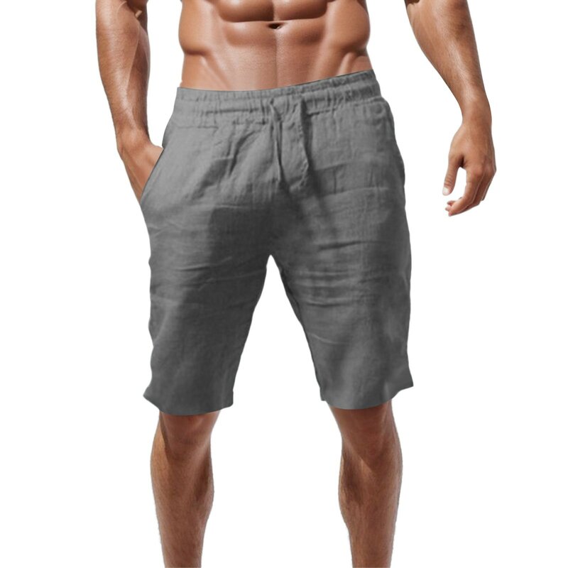 Shorts de linho de algodão respirável masculino, calças curtas de cor sólida, Streetwear de Fitness, S-3XL, Novo, 2024