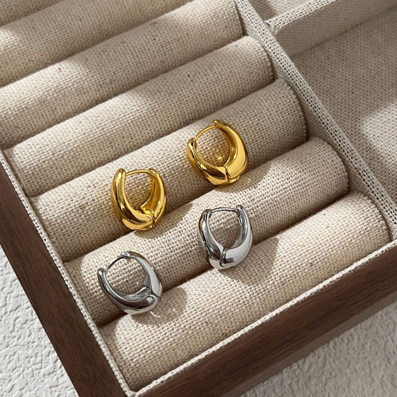 925 Sterling Silver Vintage złote okrągłe kolczyki dla kobiet modne kolczyki biżuteria zapobiegają alergii akcesoria imprezowe prezent