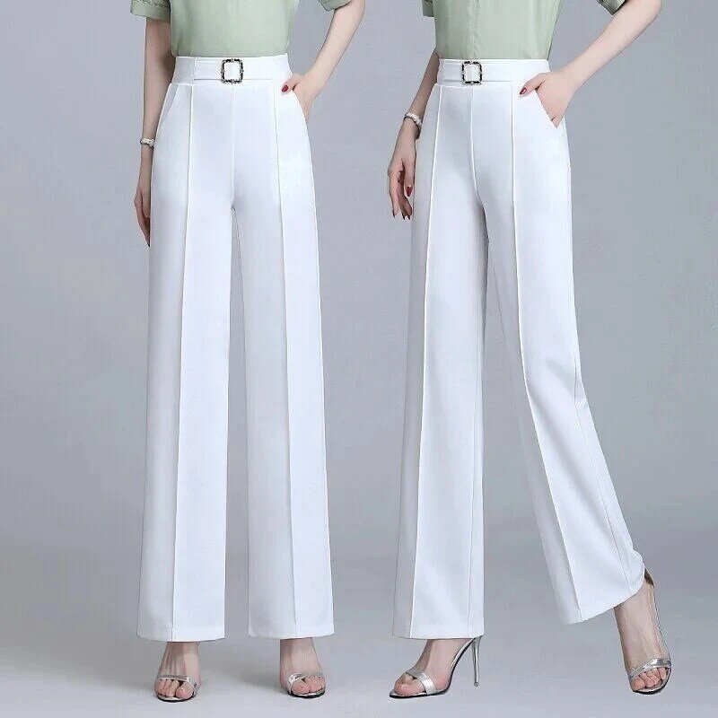 Spring Summer New High Waist Wide Leg Pants Women Casual Temperament Office Suit Pants Ladies Fashion Wild Trousers White Black