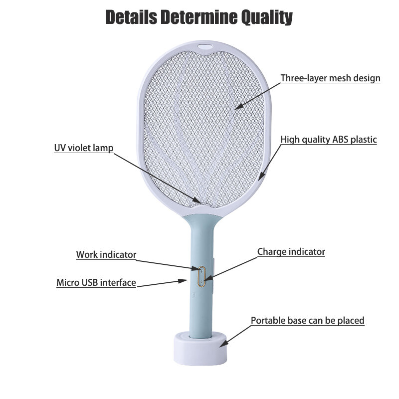 Porażenie prądem 2in 1 urządzenie przeciw komarom fioletowe światło pułapka muchy Swatter USB akumulator do użytku domowego lato łapka na owady Mosquito