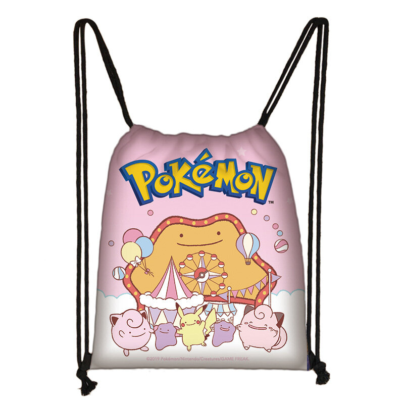 Bolsas de tela de algodón con cordón para niños, mochila de Anime de Pokémon, monstruo de bolsillo, Pikachu, bolsas de almacenamiento de viaje