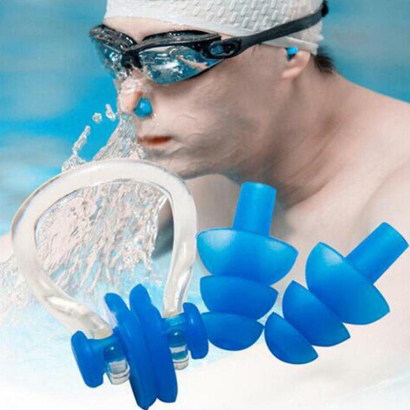 Nova natação nariz clipe orelha plug conjunto de proteção à prova dwaterproof água orelha plug silicone nariz clipe nadar suprimentos mergulho segurança proteger
