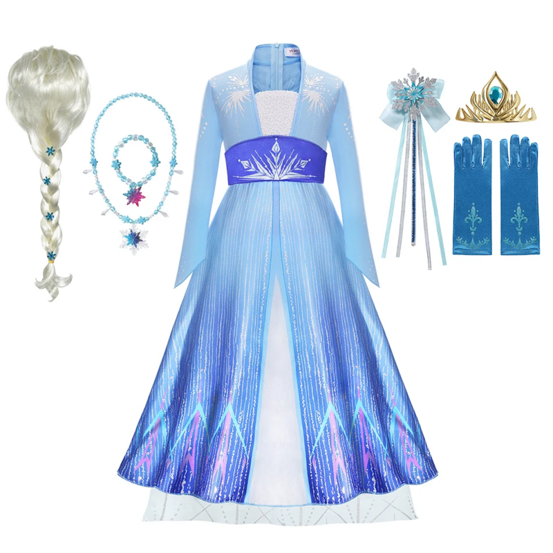 Disney-vestido de princesa para niñas, disfraz de Aurora, Elsa, Rapunzel, sirena, Halloween, fiesta de cumpleaños