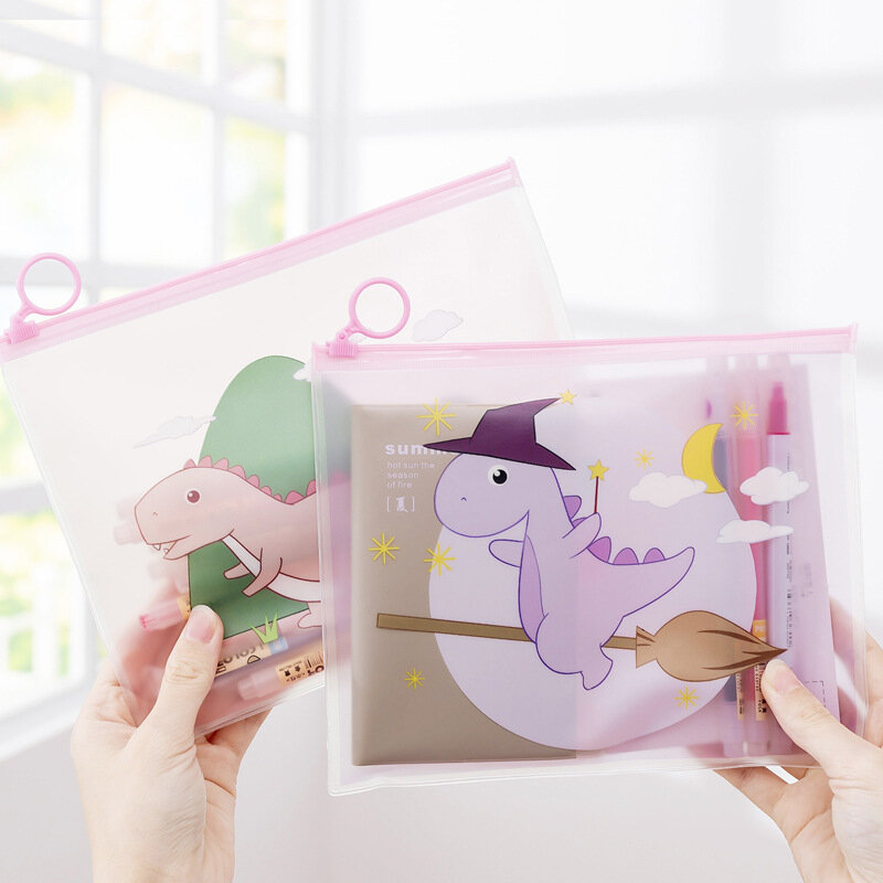 Magic Kawaii Dinosaur Transparency Zipper PVC trasparente A5 Folder Document liming Bag sacchetto di cancelleria