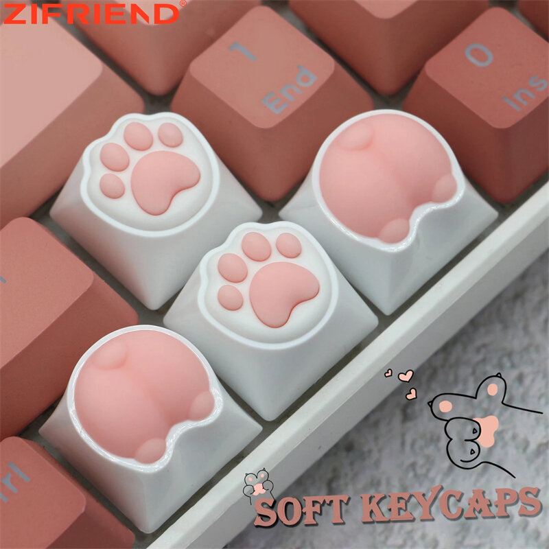 ZIFRIEND Cute Cat Paw Keycaps For Mechanical Keyboard Cherry MX Switch DIY Custom Key Cap Soft ABS Keycup Artisan Pink Color 60%