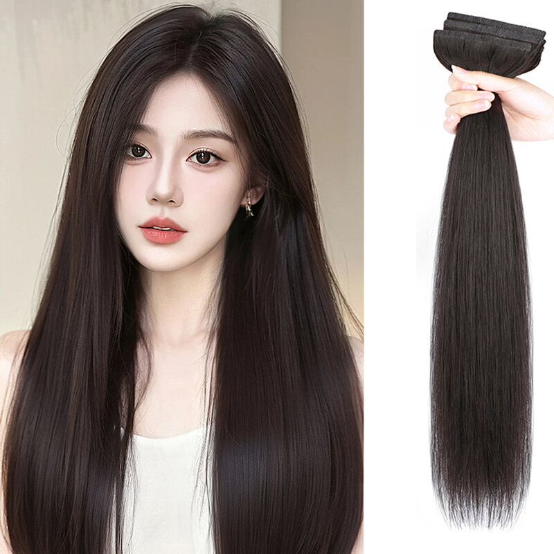 Clip in Hair Extensions Real Human Hair,3pcs Human Hair Extensions Straight Silky, Dark Brown Hair Extensions for Women
