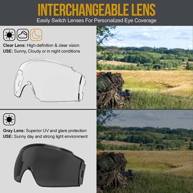 Onetegris แว่นตายุทธวิธีป้องกันการเกิดฝ้า, แว่นตายุทธวิธีป้องกันการเกิดฝ้า, แว่นตานิรภัย OTG ป้องกันด้วยเลนส์ที่เปลี่ยนได้