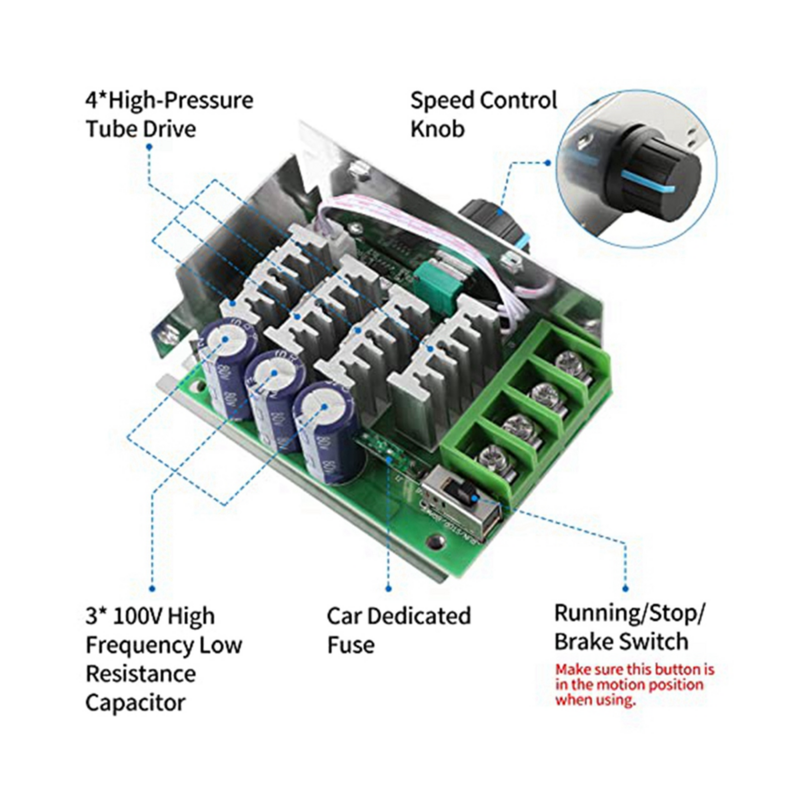 DC Motor Speed Controller, ajustável PWM Motor Speed Regulator, 7-70V, 30A, 12V, 24V, 36V, 48V