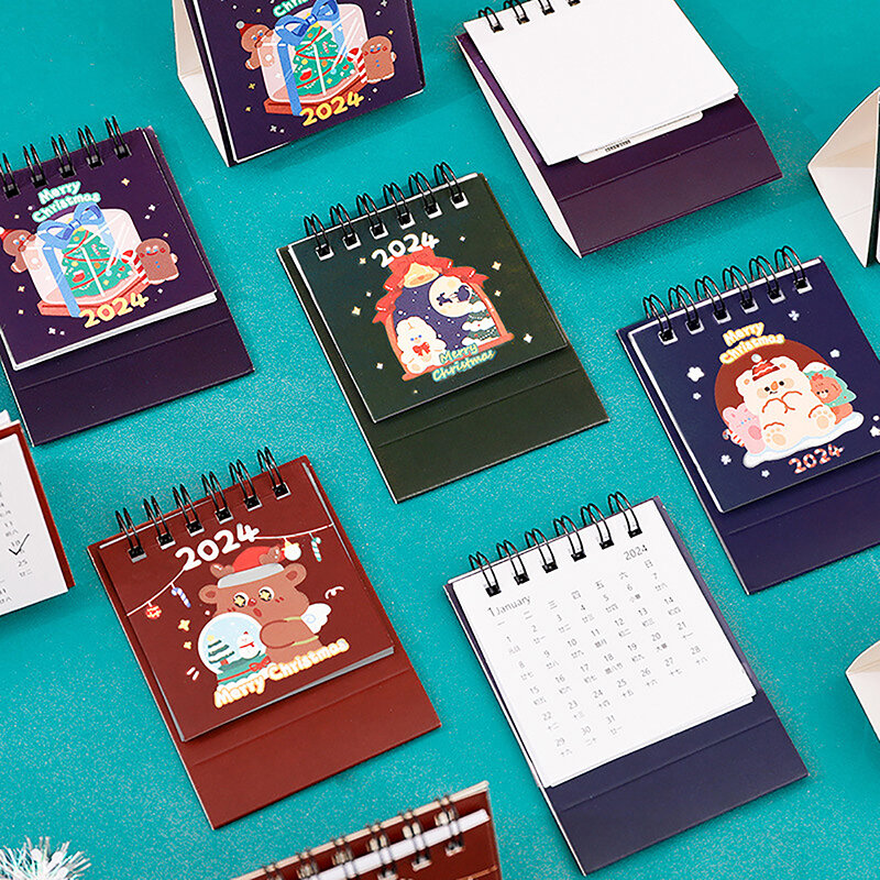 Kalender meja Natal lucu kartun Mini, perlengkapan kantor alat tulis kalender Notepad perencanaan harian meja Mini lucu 2024
