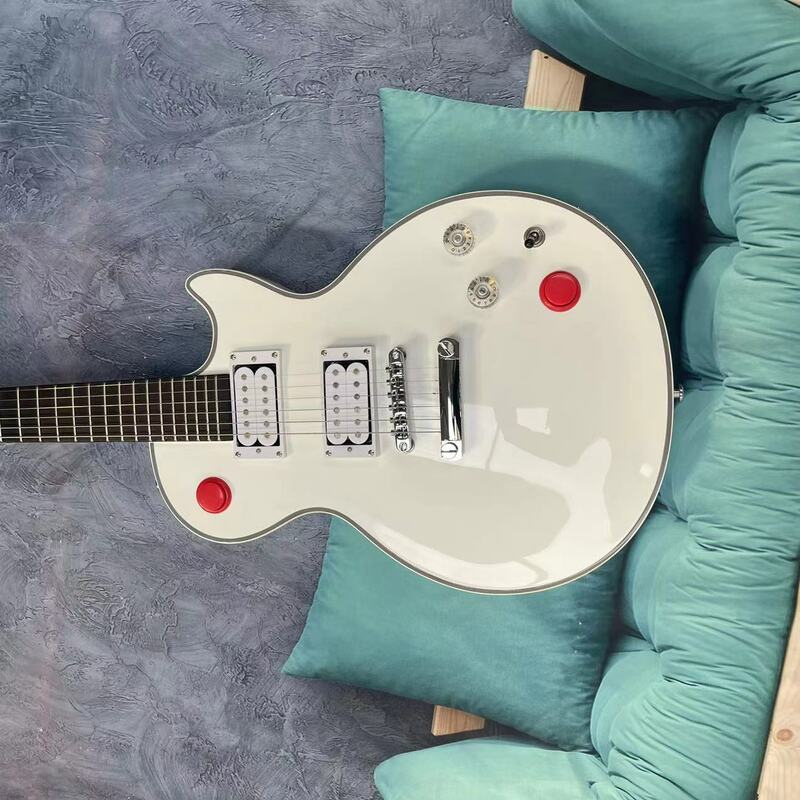 LP-Guitare électrique intégrée à 6 cordes, corps blanc, touche en bois de rose, style de ton cassé, prise de photos d'usine