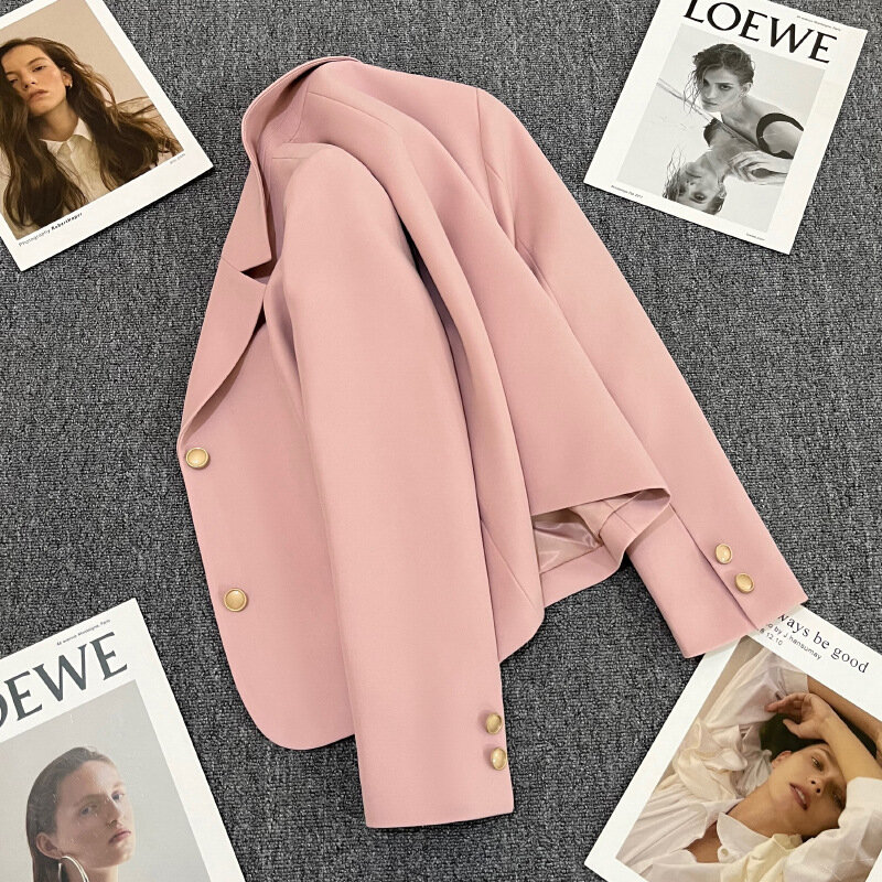 Blazer informal de manga larga para mujer, chaqueta elegante de un solo pecho, rosa, a la moda, Formal, para oficina, Primavera