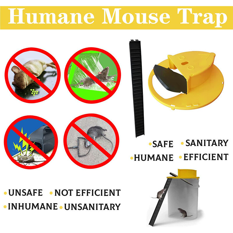 Trampa reutilizable para ratones, tapa de cubo de plástico, trampas para ratas, trampas para ratones humanas o letales, captura múltiple, reinicio automático, trampa deslizante abatible