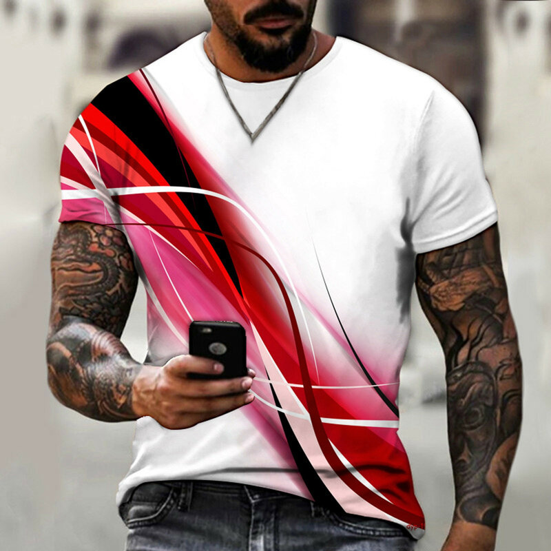 Camiseta floral de manga curta masculina com gola redonda, toda estampada, tendência da moda, primavera e outono
