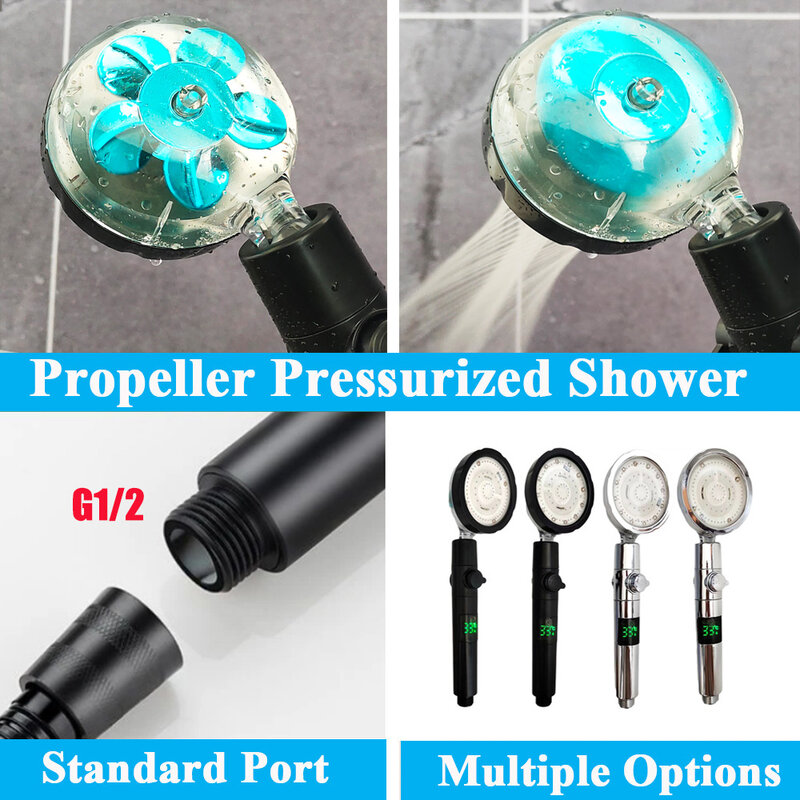 Pommeau de douche à affichage numérique LED, contrôle de la température, buse de pulvérisation à ventilateur coloré, pluie haute pression, HOShower