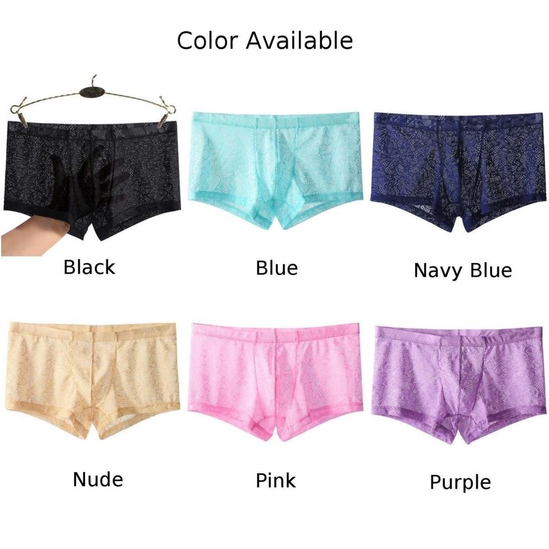 Lace Bulge Pouch Underwear for Men, Transparent Boxer Briefs with Low Waist, Tag Size L 3XL, Made of Breathable Fabric