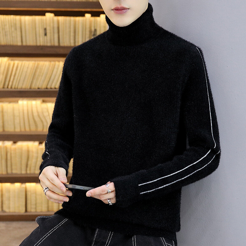 Men Sweater Fleece Bottoming Shirt Turtleneck Thickened Warm Sweatshirt Pullover Solid Autumn Winter Clothes Simple Casual