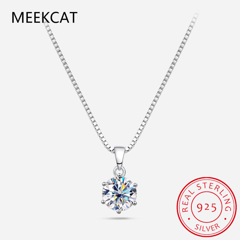 1 2 Carat Real Moissanite Pendant Necklace For Women 6 Prong 100% 925 Sterling Silver Wedding Party Bridal Fine Jewelry