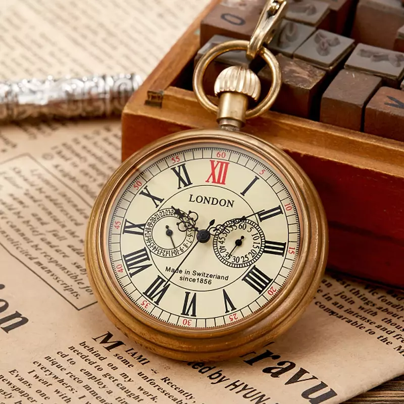 Brązowy zegarek Retro miedź Steampunk mechaniczny zegarek kieszonkowy z metalowym łańcuszkiem zegarek Fob rzymski mechaniczny ręczne nakręcanie