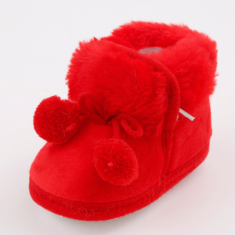 Infant Winter Snow Boots Plush Bobble Decorated Boots Warm Baby First Walker Shoes
