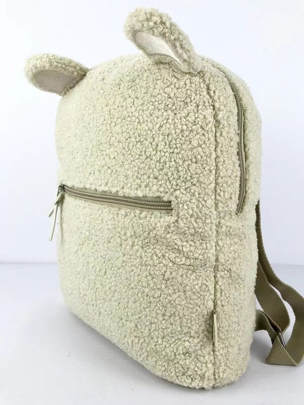 Mochila bordada personalizada con dibujos animados, mochila de lana de cordero con nombre personalizado, versátil, de felpa para estudiantes