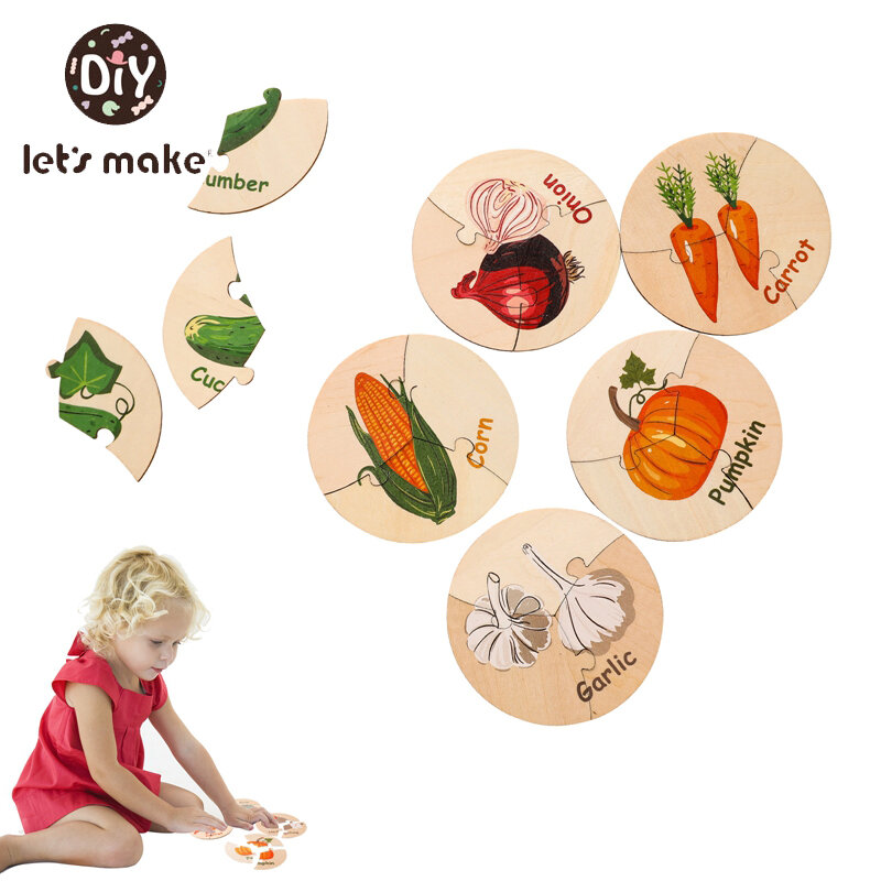 Let's Make Baby-rompecabezas de madera Montessori, juguete educativo de aprendizaje de sentido común, animales, verduras, juego de combinación cognitiva