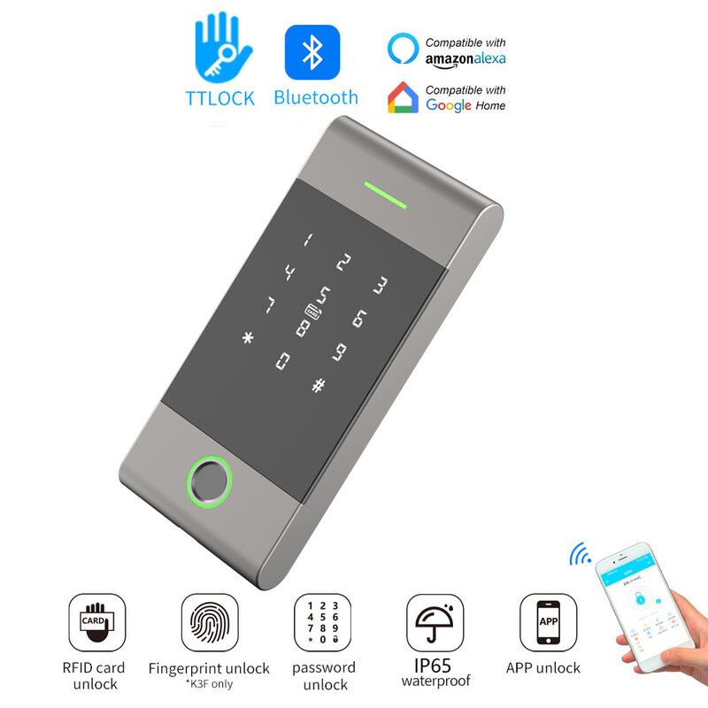 Внешняя идентификация по отпечатку пальца Bluetooth клавиатура Ttlock App дверной контакт шлюз 13,56 МГц Rfid система контроля доступа MJ01 алюминиевый сплав