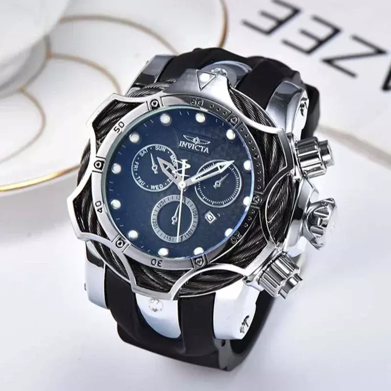 Relógio esportivo masculino OGDA, mostrador grande anel de aço PU, impermeável, série corrente, 3 olhos, presente para homem, 2024