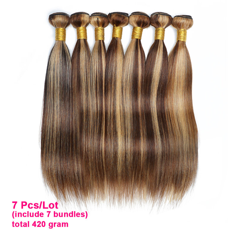 KissHair-Extensions de Cheveux Péruviens Naturels à Reflets P4/27, 60 grammes, 10 à 22 Pouces, Pré-Colorés, Bruns, Blonds, Double Trame
