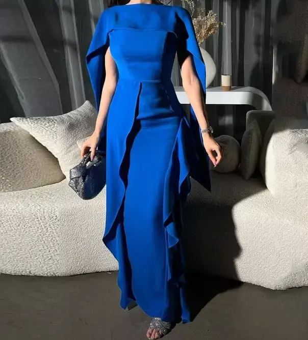Vestido de fiesta elegante para mujer, traje largo azul de encaje, Color liso, otoño e invierno, 2024