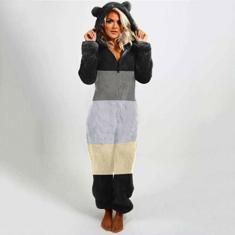 5xl Pluizige Fleece Onesies Pyjama Winter Warm Vrouwen Jumpsuit Nachtkleding Overall Plus Size Multicolor Capuchon Fleece Pyjama Overalls