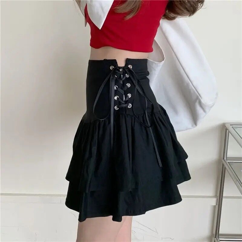 Mini Skirts for Women Side Lace-up Niche Design Chic High Waist Comfortable Black Summer Hot Girls Clothing All-match Solid Fit