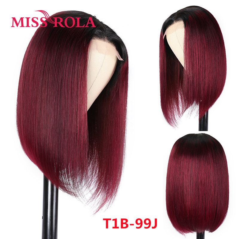 Miss Rola-peluca de cabello humano liso con cierre de encaje, pelo corto brasileño Remy, Bob, 1B30, 1B99J, 1B27, 99J, 180% de densidad, 4x4