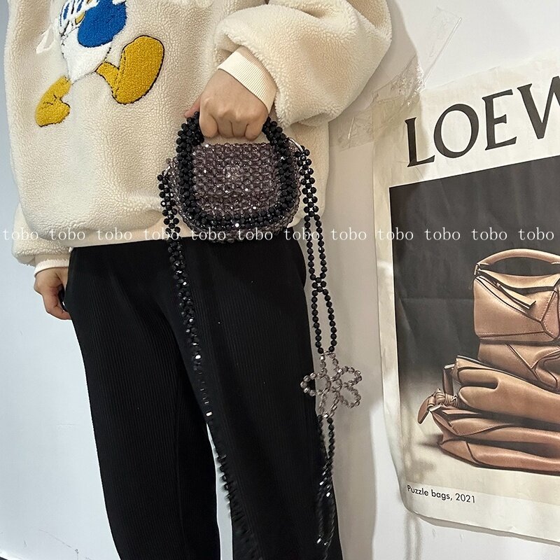 Модная универсальная прозрачная сумка, миниатюрные сумки через плечо из акрилового бисера, женские маленькие кошельки-мессенджеры ручной работы с помадой, прозрачные сумки