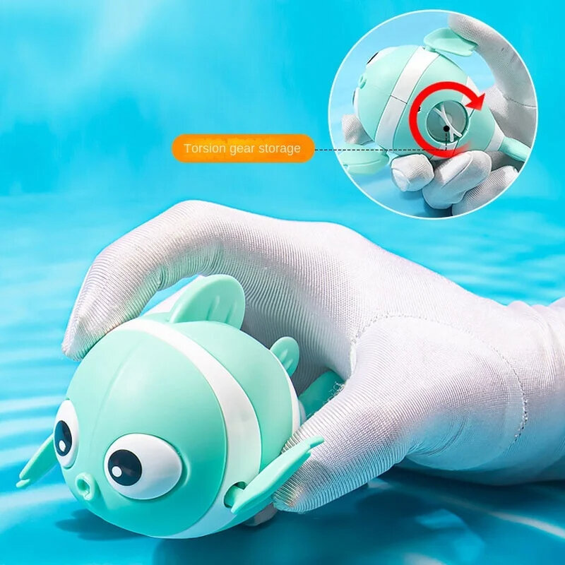 아기 목욕 장난감 귀여운 수영 물고기 만화 동물 플로팅 윈드 업 장난감, 물 게임 클래식 시계 장난감, 유아용