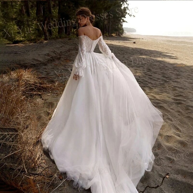 Женское свадебное платье It's yiiya, белое кружевное платье трапециевидной формы с открытыми плечами и длинными рукавами на лето 2019
