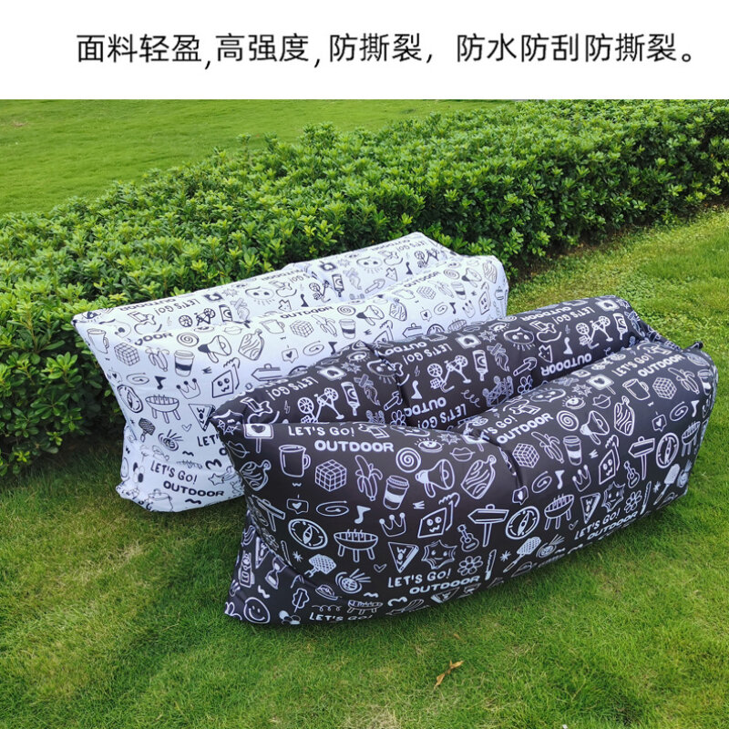 Zwart En Wit Graffiti Eenvoudig Patroon Afdrukken Luie Persoon Opblaasbare Sofa Outdoor Lucht Sofa Handig Lunch Kussen Bed