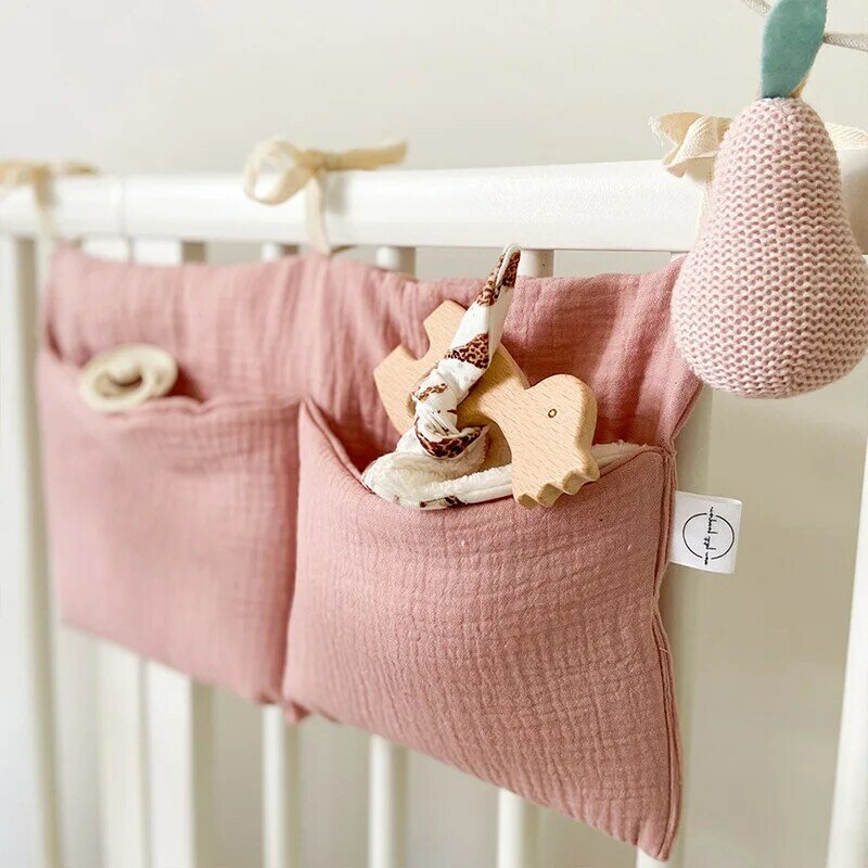 Tas penyimpanan tempat tidur bayi, katun Murni saku ganda tas gantung serbaguna penata tisu popok mainan popok