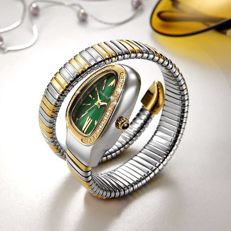 Marlen keller arloji wanita mode baru Quartz Eropa dan Amerika populer dengan jam tangan berbentuk ular berlian