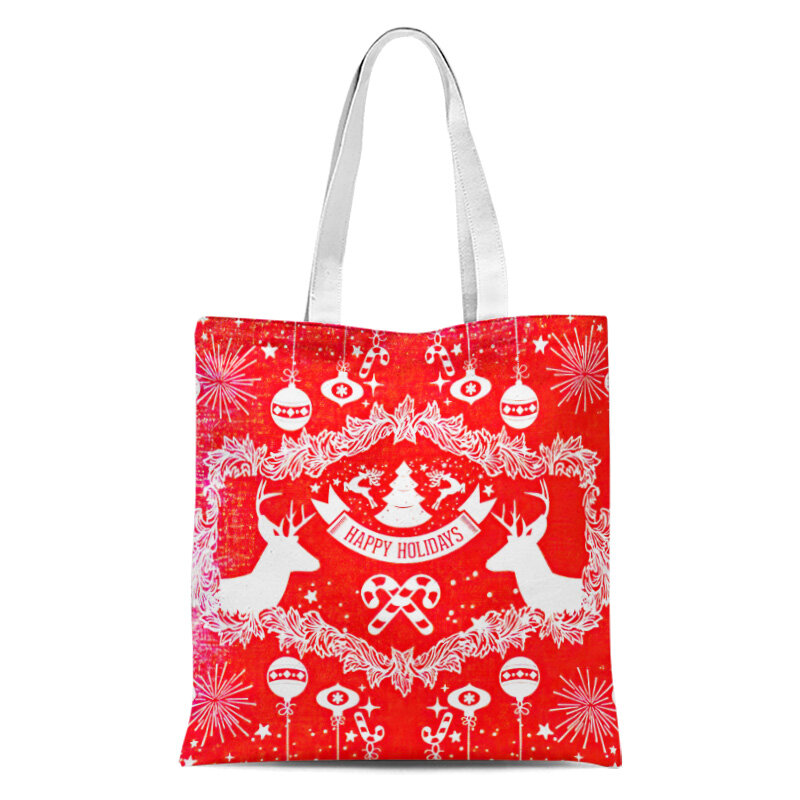 Christmas Art เก็บกระเป๋าสะพายไหล่หัวใจผู้หญิงกระเป๋าเป็นมิตรกับสิ่งแวดล้อม Tas Jinjing Kanvas สุภาพสตรีขนาด...